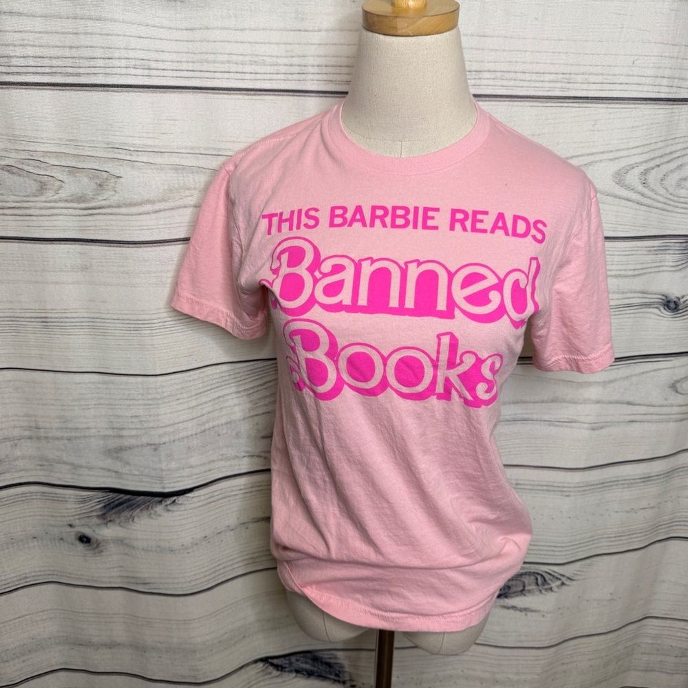 Pink Barbie reads Banned Books t shirt